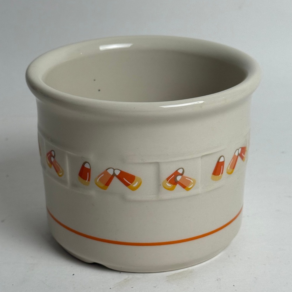 Longaberger Pottery Candy Corn Small Crock Basketweave 1 Pint USA